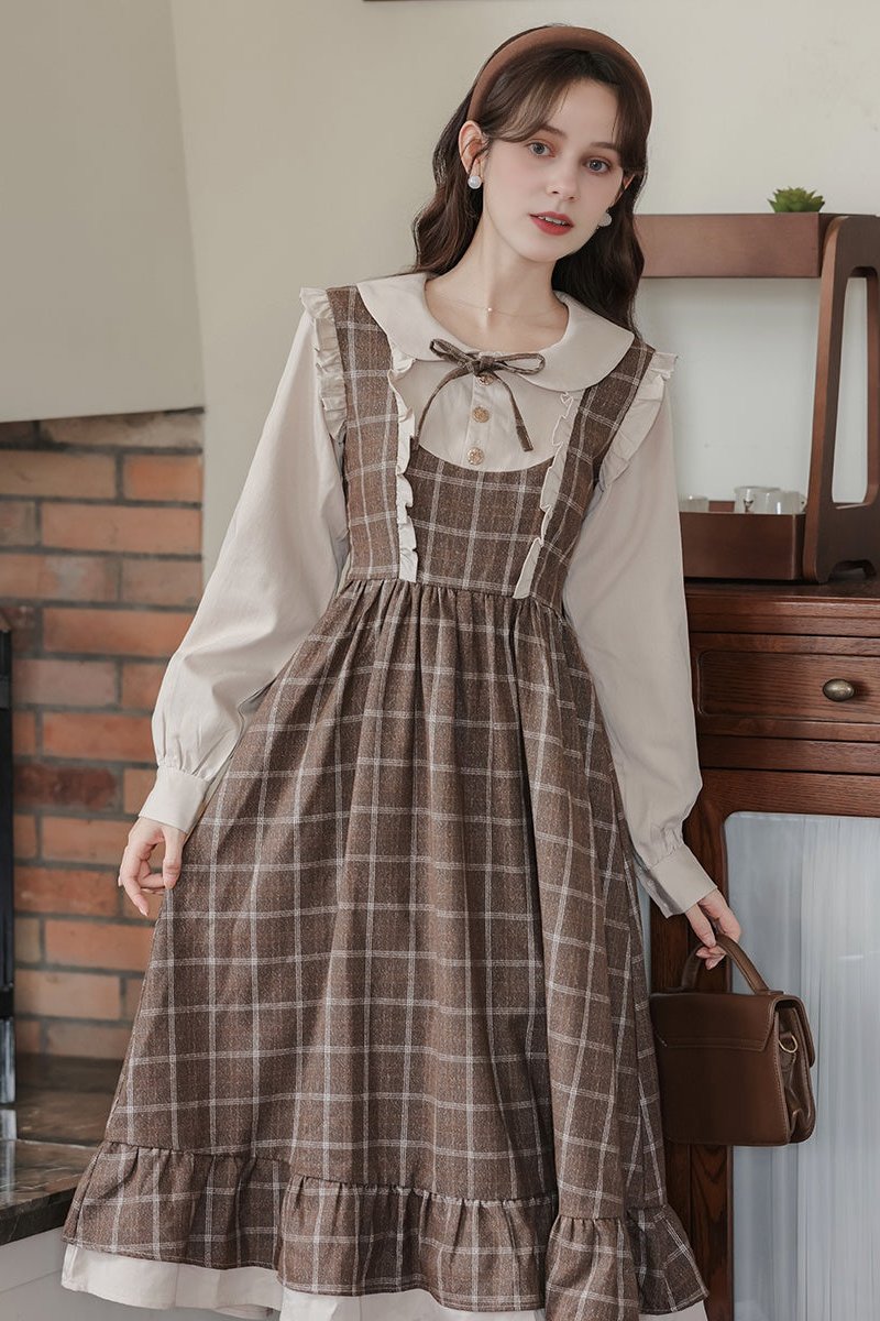 Vintage Plaid Overall Dress
