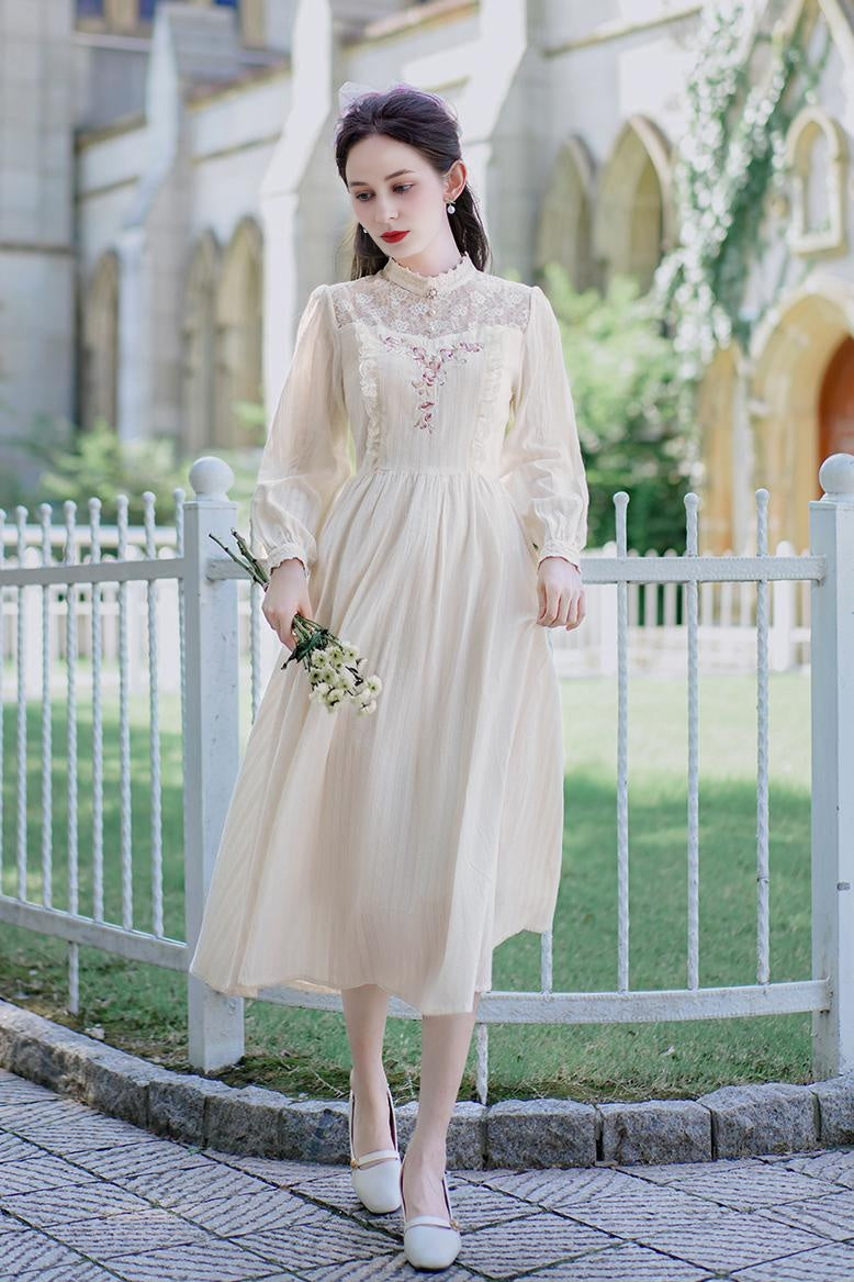 Vintage Style Embroidered White Dress