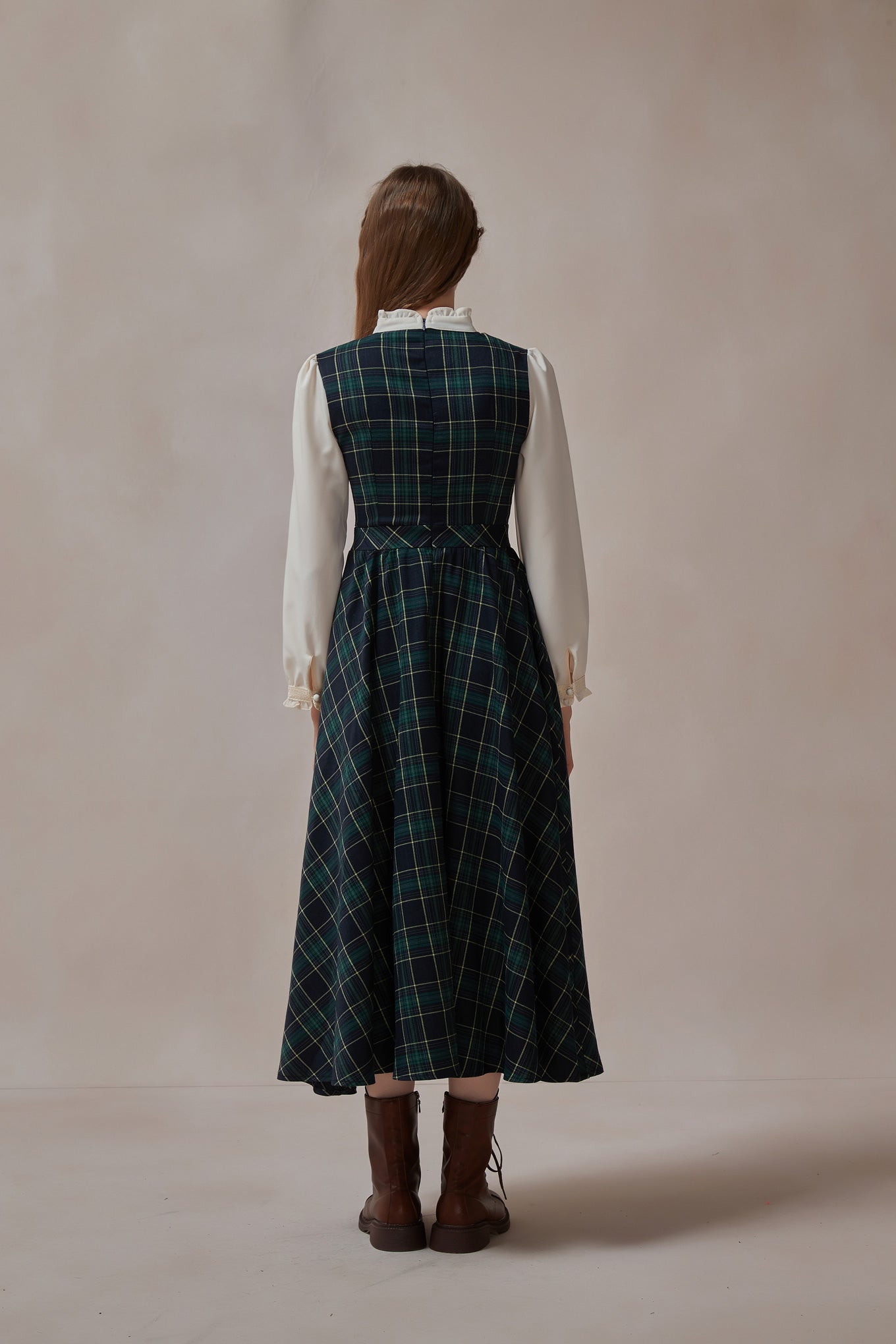 Retro Style Green Plaid Maxi Dress