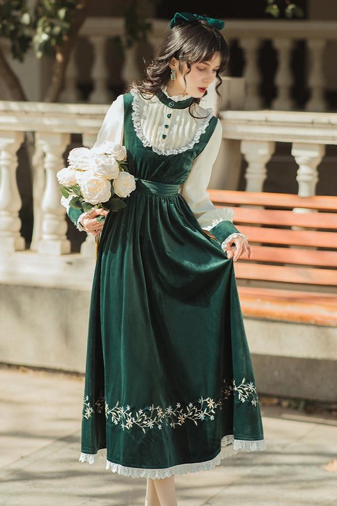 Retro Style Gren Velvet Dress