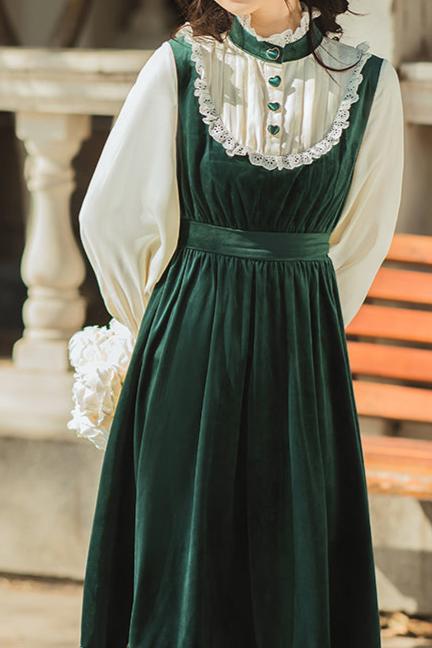 Retro Style Gren Velvet Dress