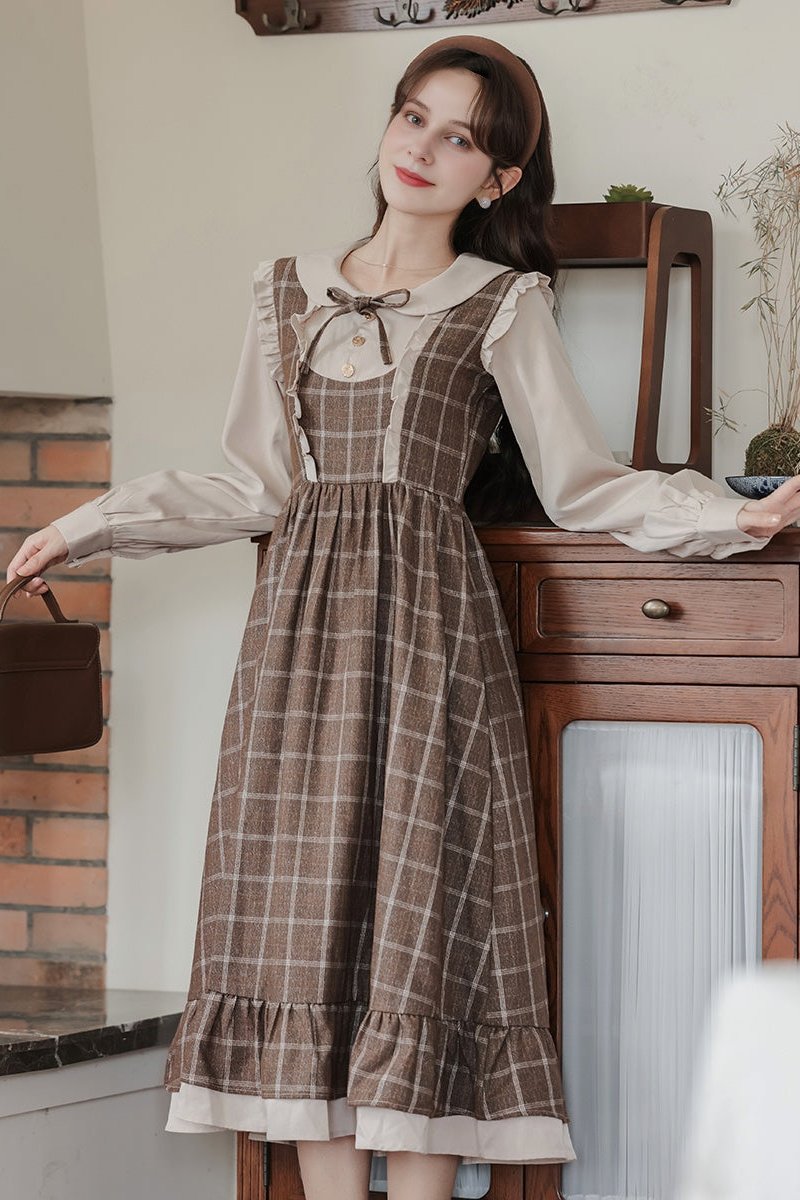 Vintage Plaid Overall Dress