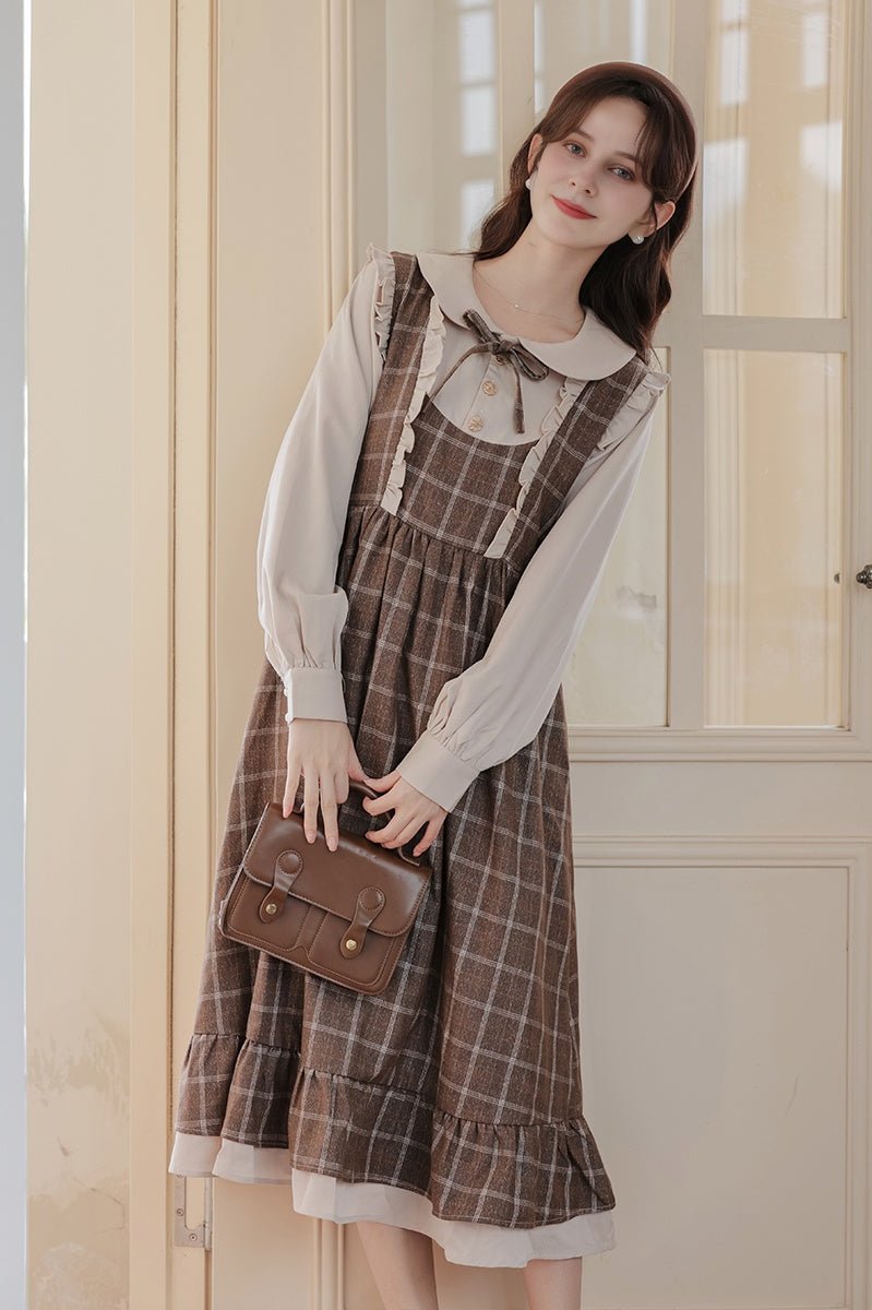 Vintage Plaid Overall Dress