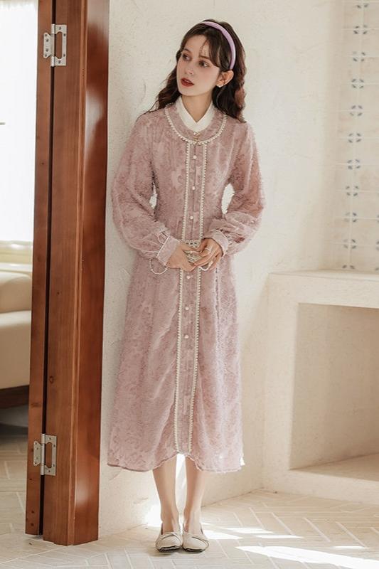 Fairycore Pink Jacquard Maxi Dress