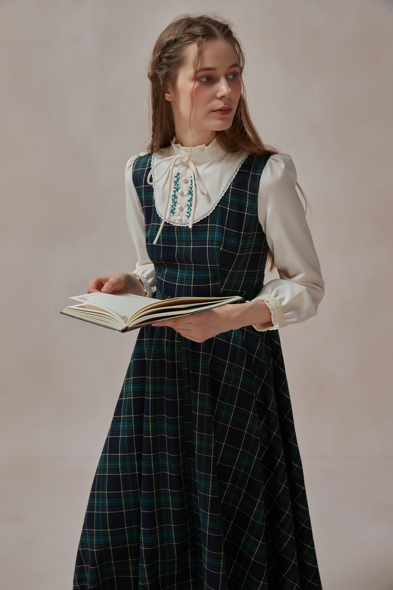 Retro Style Green Plaid Maxi Dress