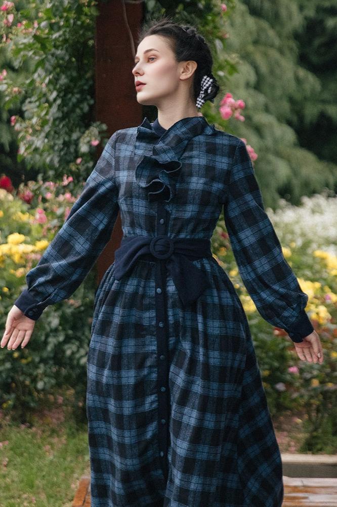 Navyblue Plaid Vintage Style Dresses