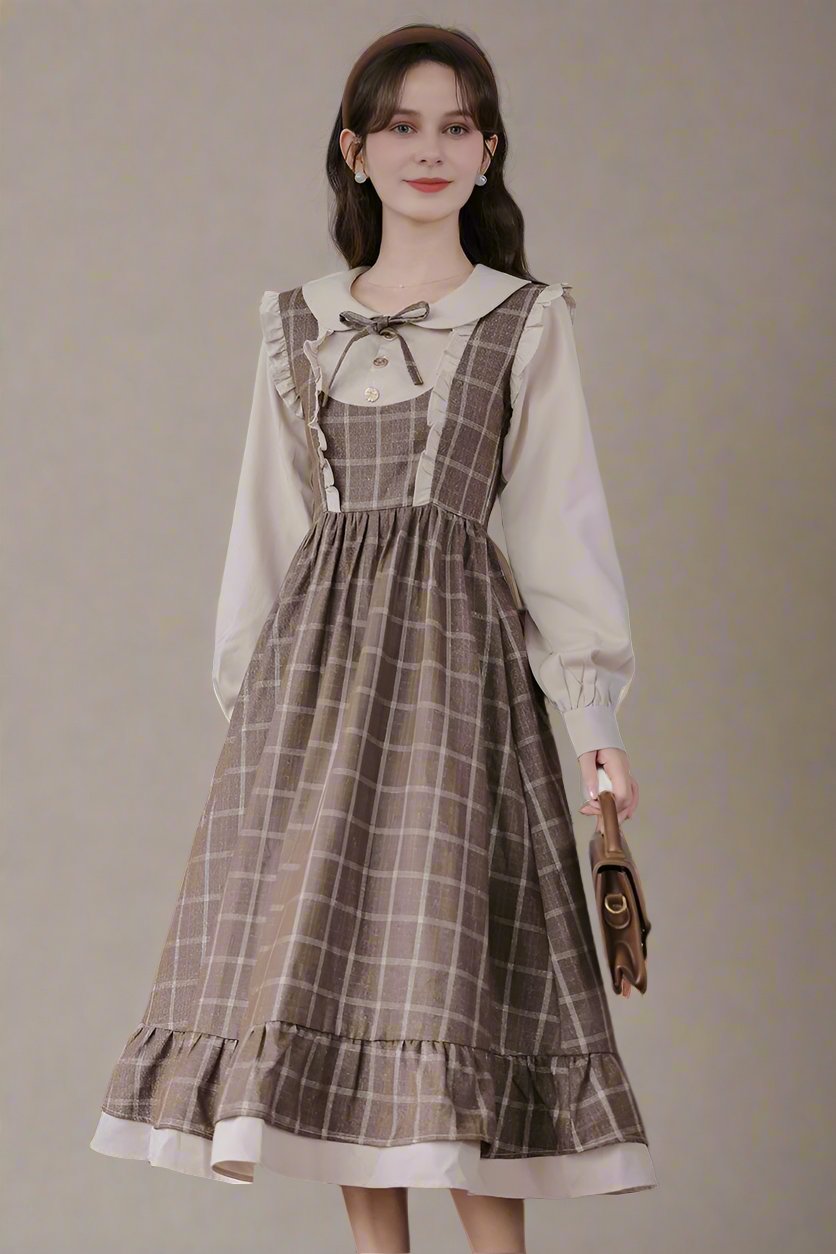 Vintage Plaid Overall Dress