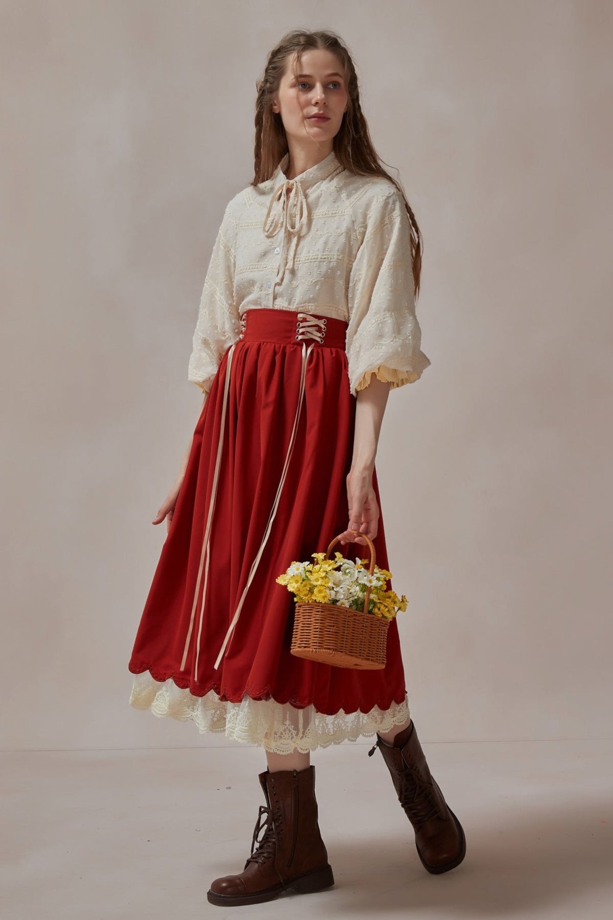 Fairycore Red Lace Ruffle Skirt
