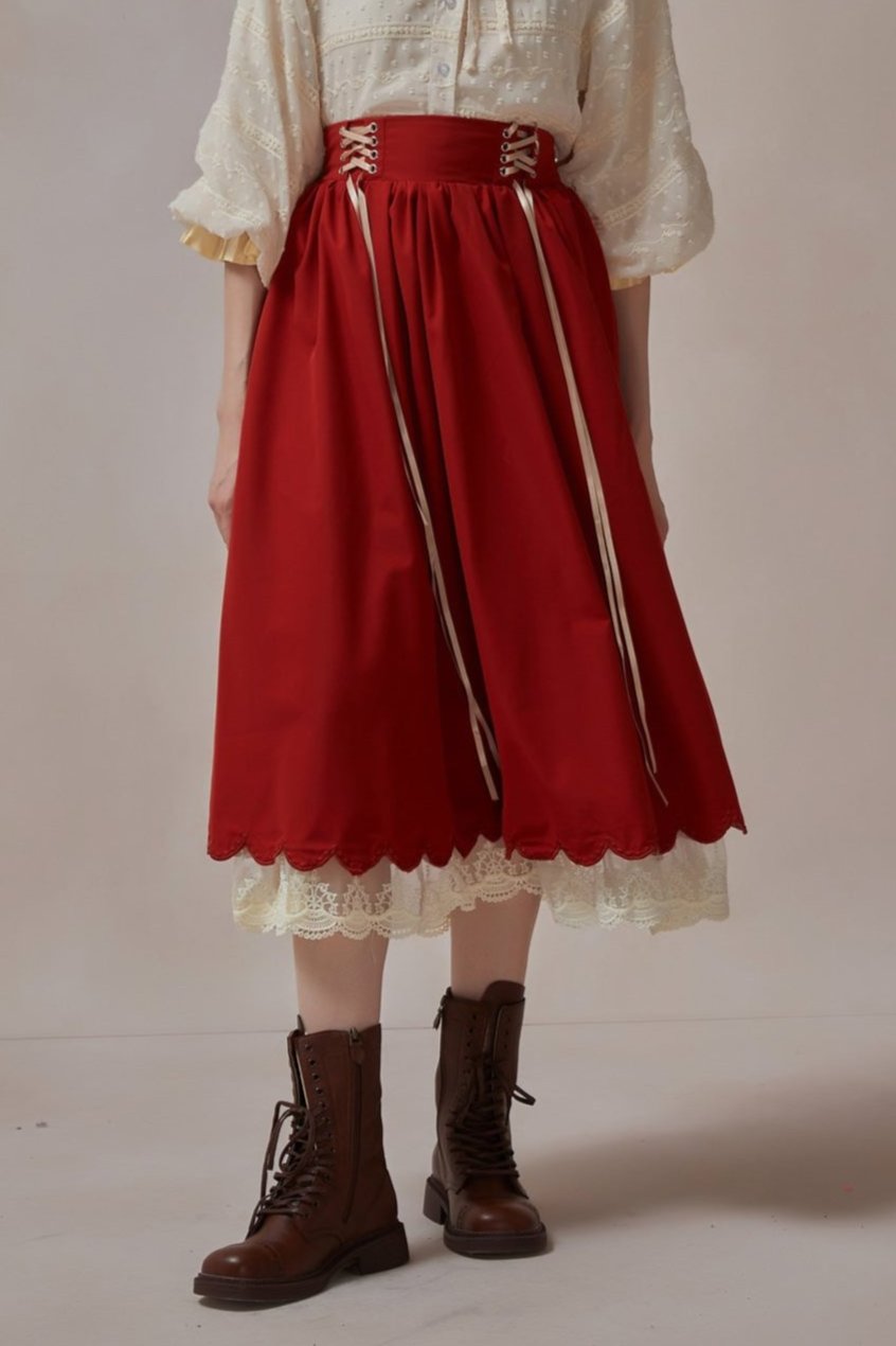 Fairycore Red Lace Ruffle Skirt