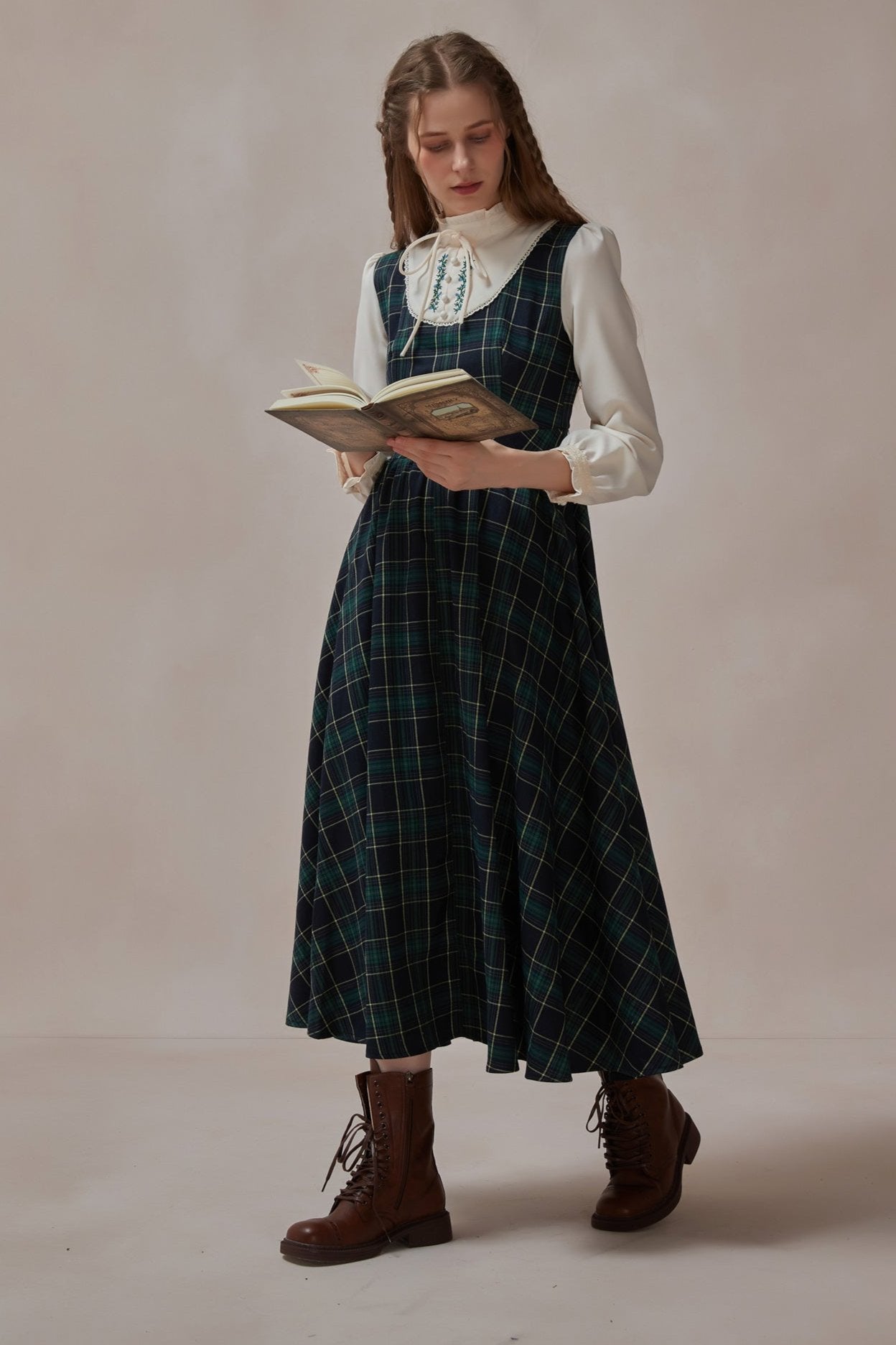 Retro Style Green Plaid Maxi Dress