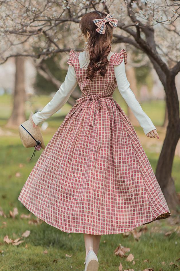 Retro Red Plaid Knit Dress