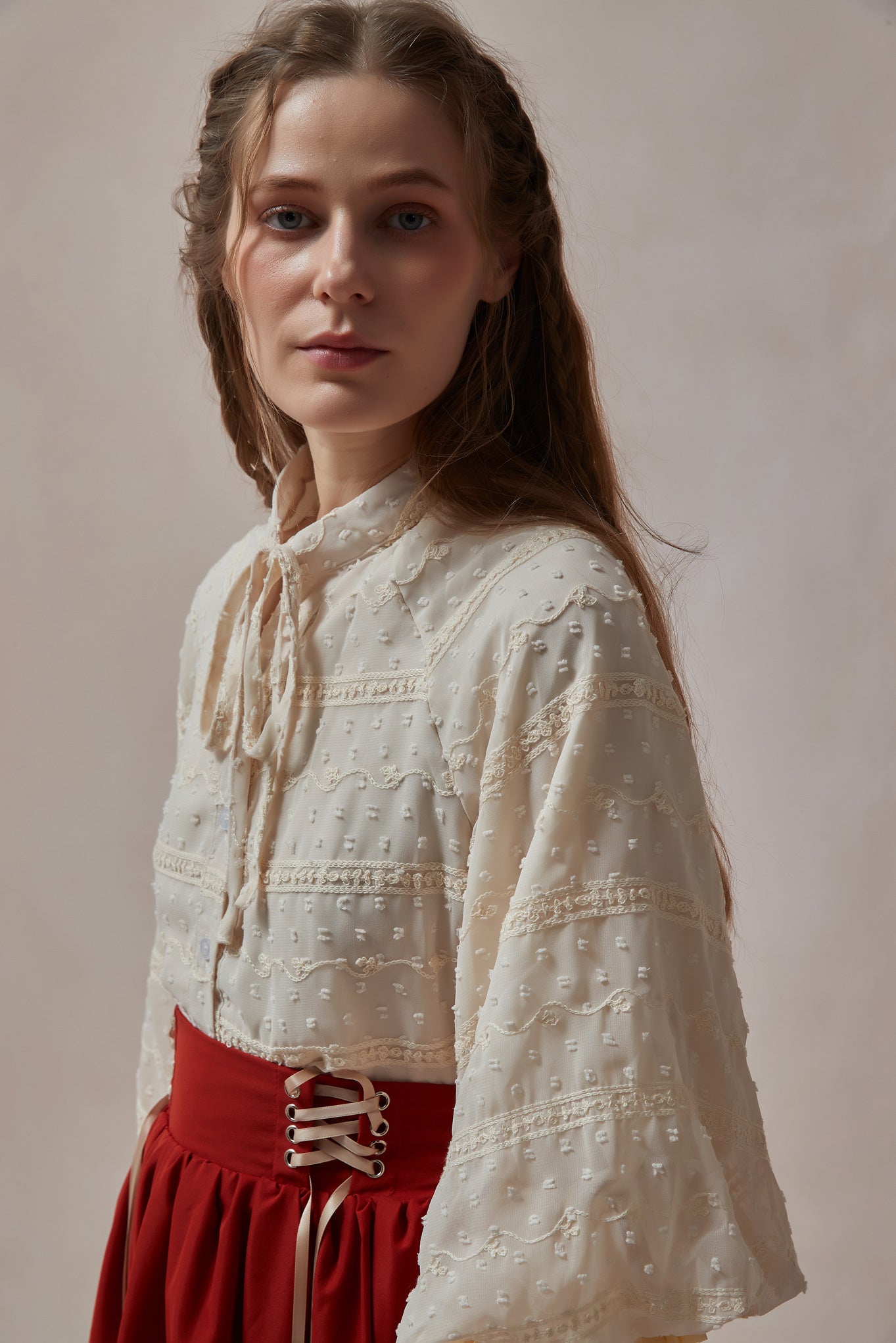 Retro Jacquard Puff sleeve Top