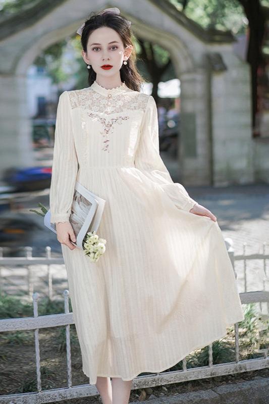 Vintage Style Embroidered White Dress