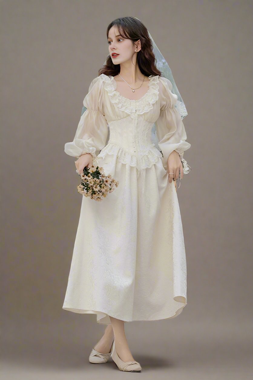 Vintage White Lace Corset Dress