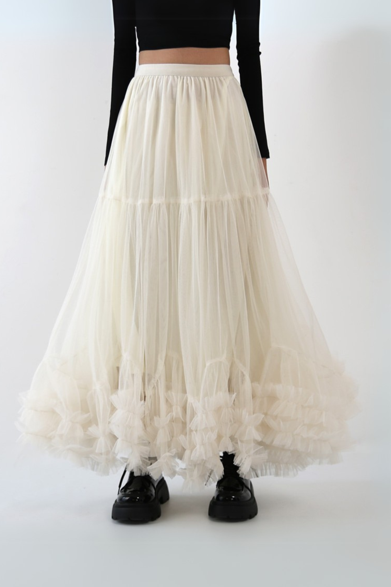 white layered tulle skirt