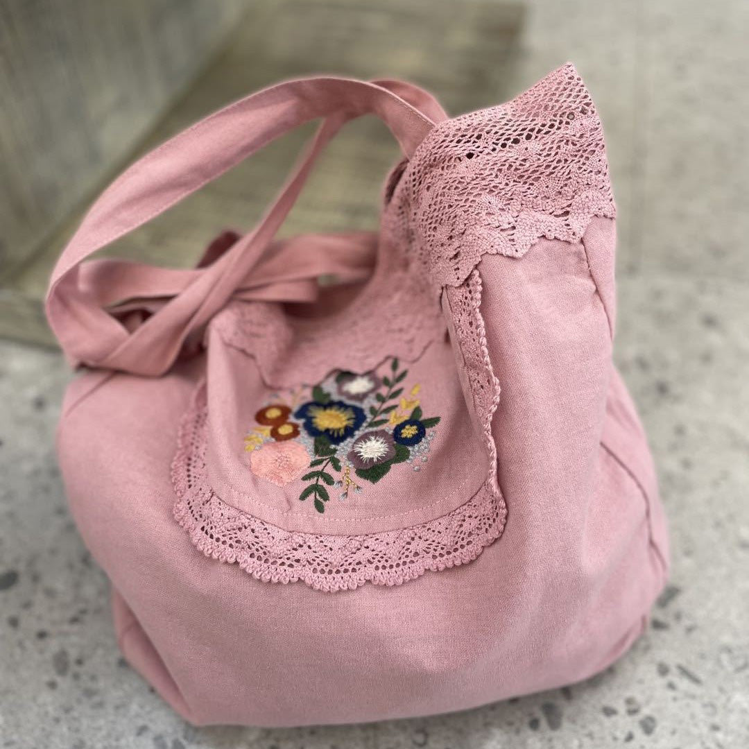 Cottagecore Cotton Embroidered Bag
