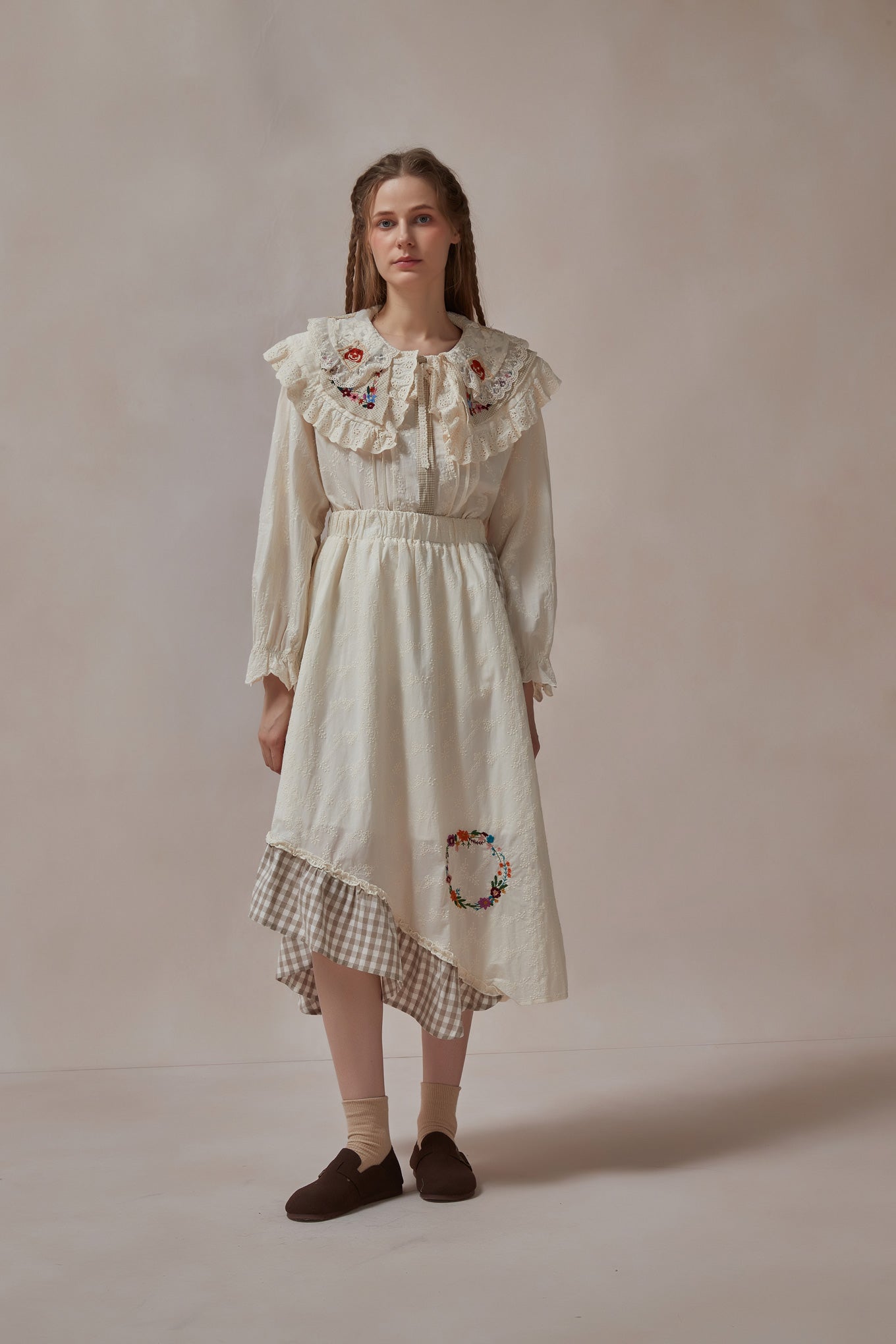 Mori Kei Cotton Floral Embroidered Shirt