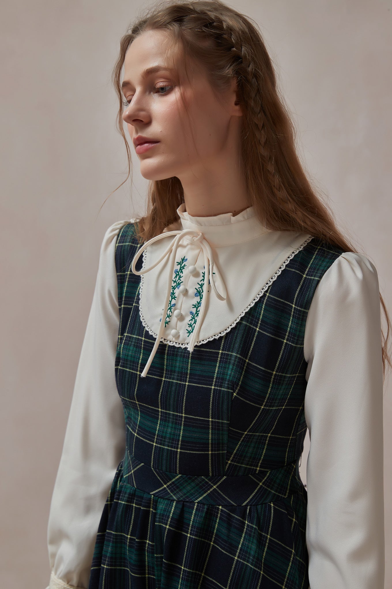 Retro Style Green Plaid Maxi Dress